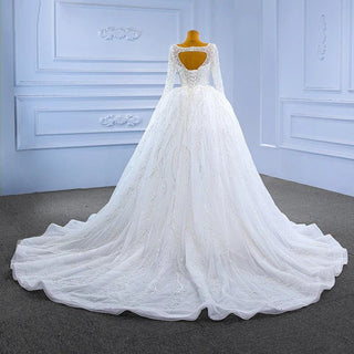 Sexy Long Sleeve Pearls Mermaid Wedding Gown with Detachable Train