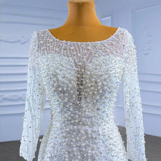 Sexy Long Sleeve Pearls Mermaid Wedding Gown with Detachable Train