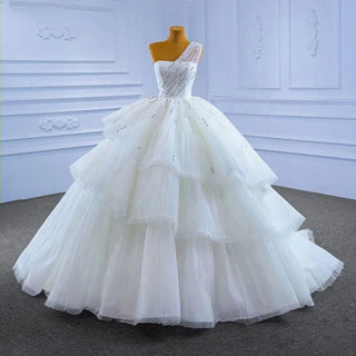 Fashion One-Shoulder Sequin White Ball Gown Bridal Wedding Dress