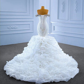 Ruffle Embroidery Off-Shoulder Sequin Bridal Gown Wedding Dress