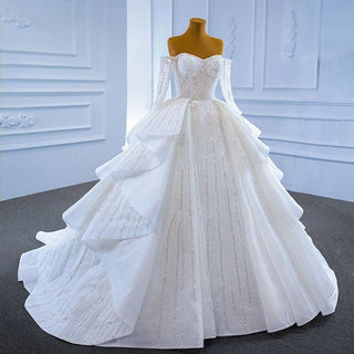 White Sweetheart Neckline Ruched Long Sleeve Wedding Dress