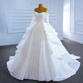 White Sweetheart Neckline Ruched Long Sleeve Wedding Dress