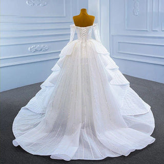 White Sweetheart Neckline Ruched Long Sleeve Wedding Dress