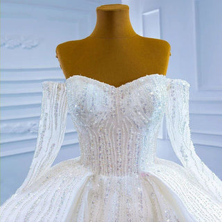 White Sweetheart Neckline Ruched Long Sleeve Wedding Dress