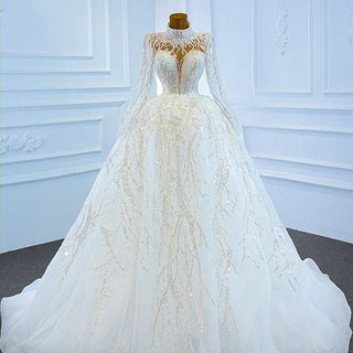 Gorgeous Appliques Vintage Long Sleeve Wedding Gowns Dress Bridal