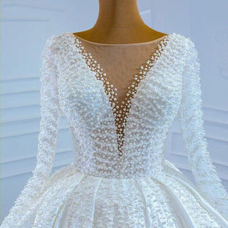 Luxury Shoulder Beaded Sequin Bridal Gown Wedding Dress