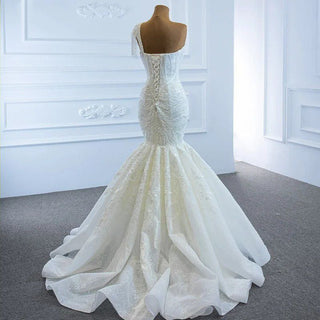 One Shoulder Crystal Lace Wedding Dress - Robe De Mariage