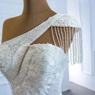 One Shoulder Crystal Lace Wedding Dress - Robe De Mariage