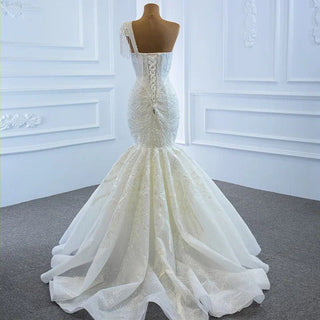 One Shoulder Crystal Lace Wedding Dress - Robe De Mariage