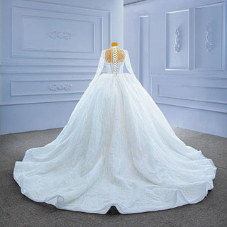 Luxury Designs White Long Heavy Beaded Bridal Wedding Dress