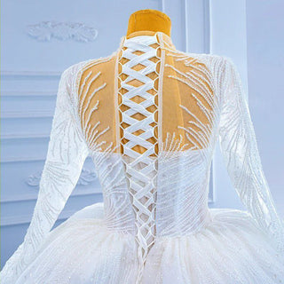 Luxury Designs White Long Heavy Beaded Bridal Wedding Dress