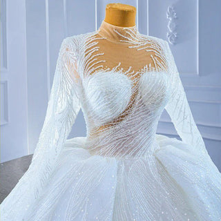 Luxury Designs White Long Heavy Beaded Bridal Wedding Dress