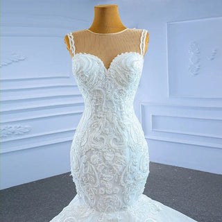 Embroidery Sleeveless Ruched Mermaid Wedding Gowns Dresses