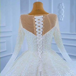 Elegant Sexy Pearl Long Sleeve Sweetheart Neck Wedding Dress