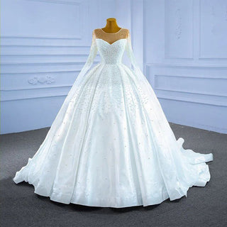 Elegant Sexy Pearl Long Sleeve Sweetheart Neck Wedding Dress