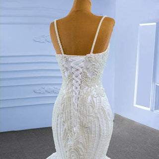 White Spaghetti Strap Mermaid Wedding Bridal Gowns Dress