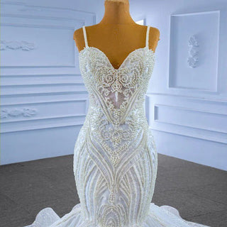 White Spaghetti Strap Mermaid Wedding Bridal Gowns Dress