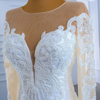 Elegant Mermaid Lace-Up Long Sleeve V-Neck Bridal Gown Wedding Dress