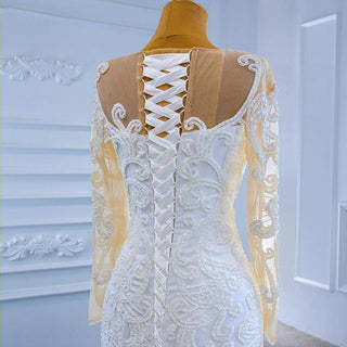 Elegant Mermaid Lace-Up Long Sleeve V-Neck Bridal Gown Wedding Dress