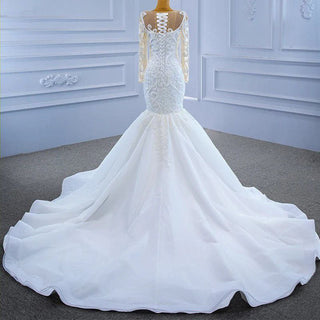 Elegant Mermaid Lace-Up Long Sleeve V-Neck Bridal Gown Wedding Dress