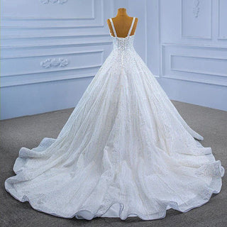 Luxury White Lace Spaghetti Strap Beaded Backless Wedding Dress