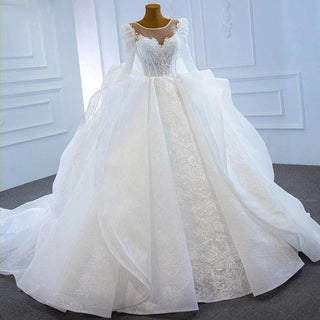 Traditional Long Sleeve Puffy Ball Gown Wedding Dress