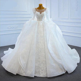 Traditional Long Sleeve Puffy Ball Gown Wedding Dress