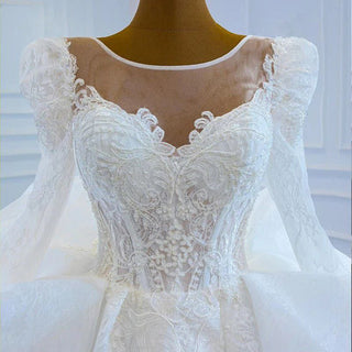 Traditional Long Sleeve Puffy Ball Gown Wedding Dress