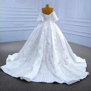 Crystal Sequins Beaded Flare Sleeve Ball Gown Wedding Dresses