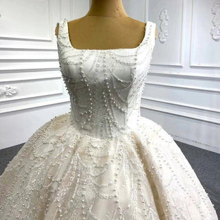 Vintage Square Collar Pearls Ball Gown Women's Wedding Dresses