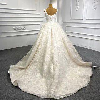 Vintage Square Collar Pearls Ball Gown Women's Wedding Dresses