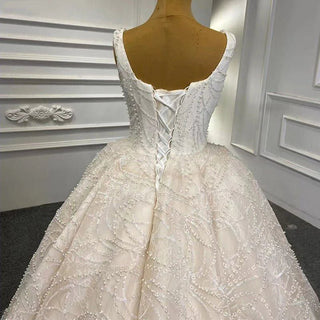 Vintage Square Collar Pearls Ball Gown Women's Wedding Dresses