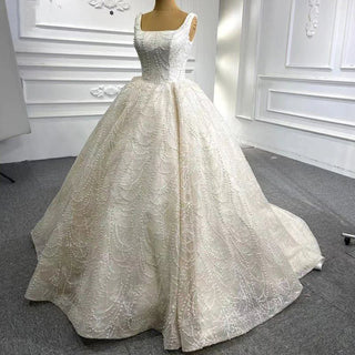 Vintage Square Collar Pearls Ball Gown Women's Wedding Dresses