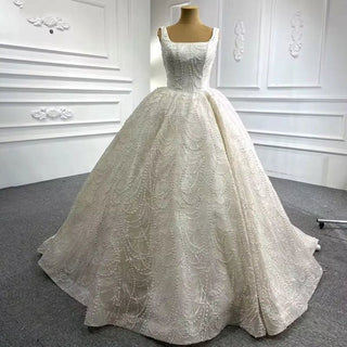 Vintage Square Collar Pearls Ball Gown Women's Wedding Dresses