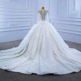 Crystal Heavy Beaded High Neck Ball Gown Wedding Dress