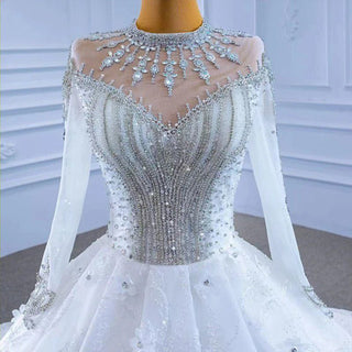 Crystal Heavy Beaded High Neck Ball Gown Wedding Dress