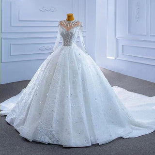 Crystal Heavy Beaded High Neck Ball Gown Wedding Dress