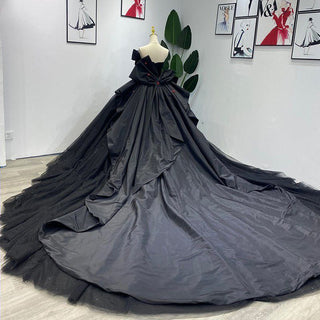 Glittering Black Flower Prom Evening Ball Gown for Women