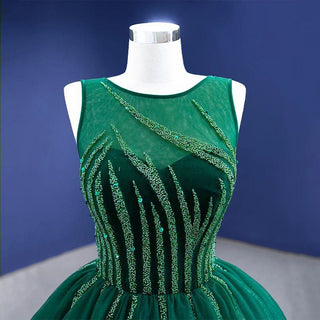 Sheer Elegance: Green Lace-Up Evening Dress for Women with a Stunning Sheer Back