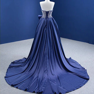 Radiant Elegance: Elegant Blue Crystal-Embellished Evening Dress with Lace-Up and Backless Design