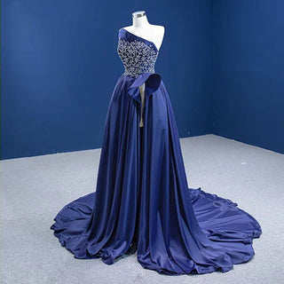 Radiant Elegance: Elegant Blue Crystal-Embellished Evening Dress with Lace-Up and Backless Design