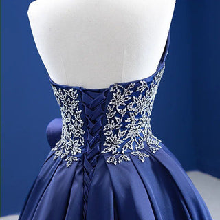 Radiant Elegance: Elegant Blue Crystal-Embellished Evening Dress with Lace-Up and Backless Design