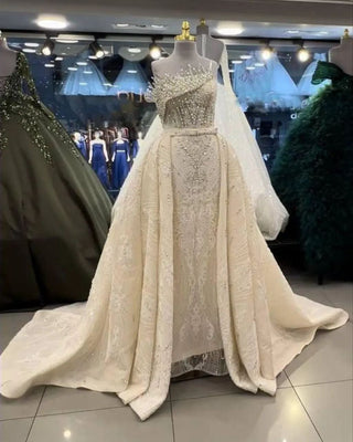 Imperial Crystal Embellished Wedding Gown with Luxurious Train