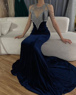 2024 Sleeveless Crystal Tassel Evening Dress - Sexy Mermaid Fashion Gown