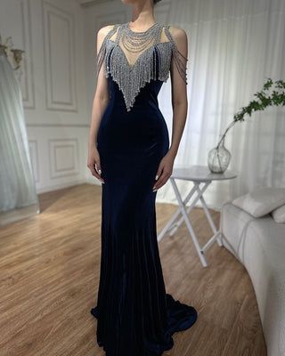 2024 Sleeveless Crystal Tassel Evening Dress - Sexy Mermaid Fashion Gown