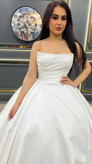 Strapless Satin Wedding Dress with Beaded Sweetheart Neckline