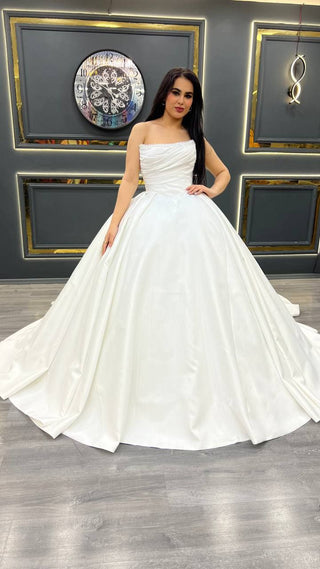 Strapless Satin Wedding Dress with Beaded Sweetheart Neckline