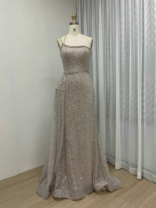 One-Shoulder Spaghetti Straps Glitter Mermaid Prom Gown with Side Train - Luxury Sequined Evening Dress for Wedding Parties