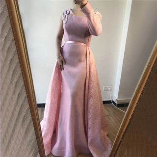 Dubai Pink One Shoulder Evening Dress 2024 - Vintage Pearls Mermaid Gown