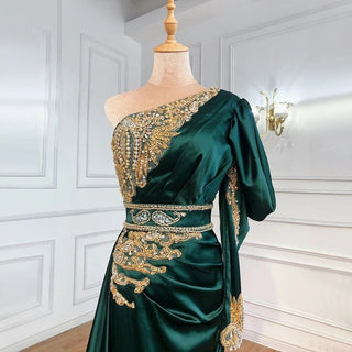 Green Luxury Beaded Satin Evening Gown - 2024 Sexy One Shoulder Mermaid Dress for Women's Formal Party